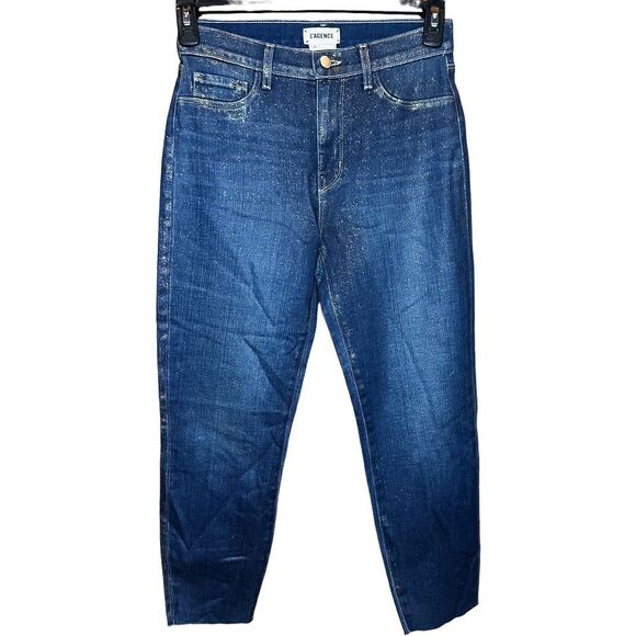 L'Agence El Matador French Slim in Fremont Gold Glitter Coated Ankle Jeans NWt S - Picture 3 of 8